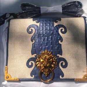 Moroccan jute croc embossed leather messenger bag